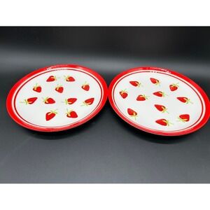 TERRAMOTO Strawberry Summer Ceramic 10.5" Dinner Plates Set of 2 Excellent‎